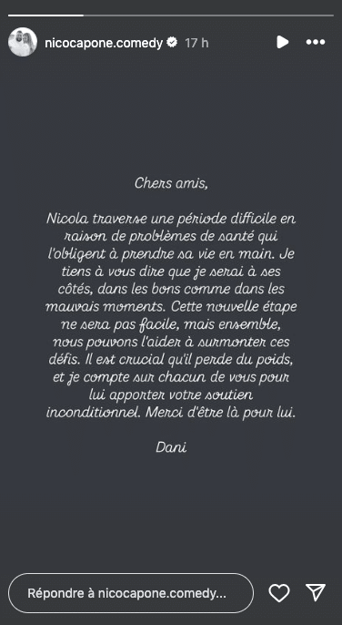 Nico Capone : sa femme Daniela publie un message qui inquiète les internautes