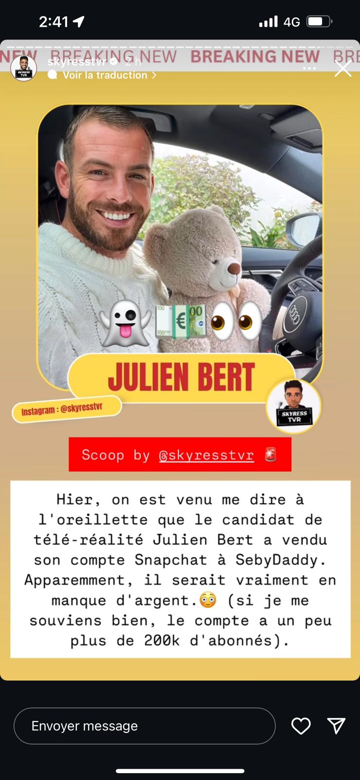 Julien Bert : ruiné ? Il lance un appel à l’aide à un candidat et décide d’agir