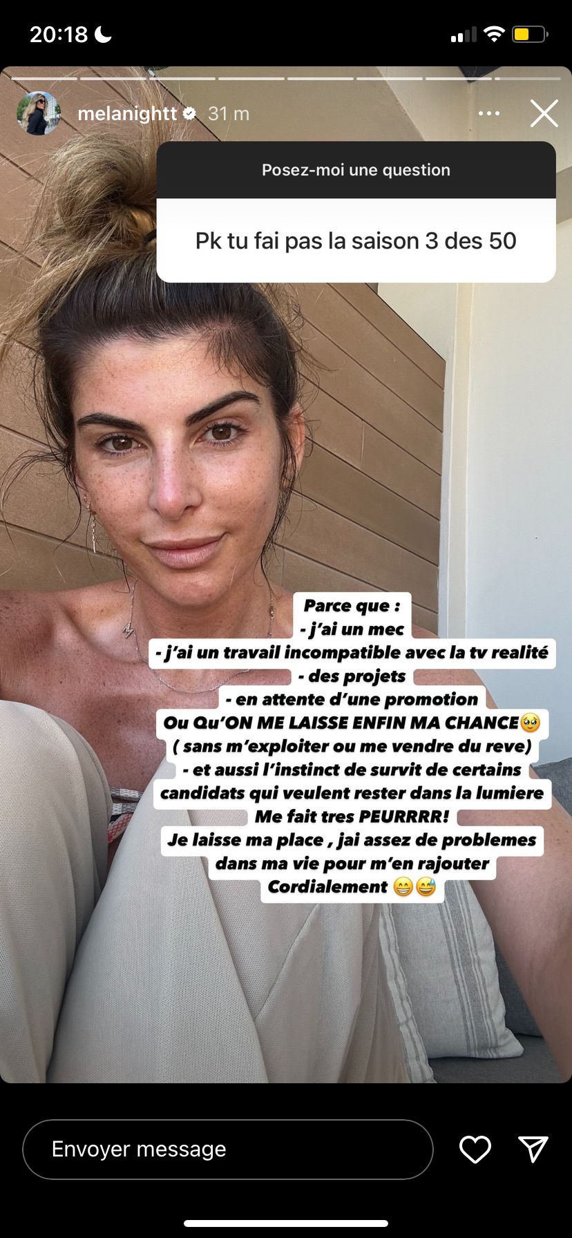 Mélanight : absente de la saison 3 des Cinquante, elle explique son choix de ne pas y participer