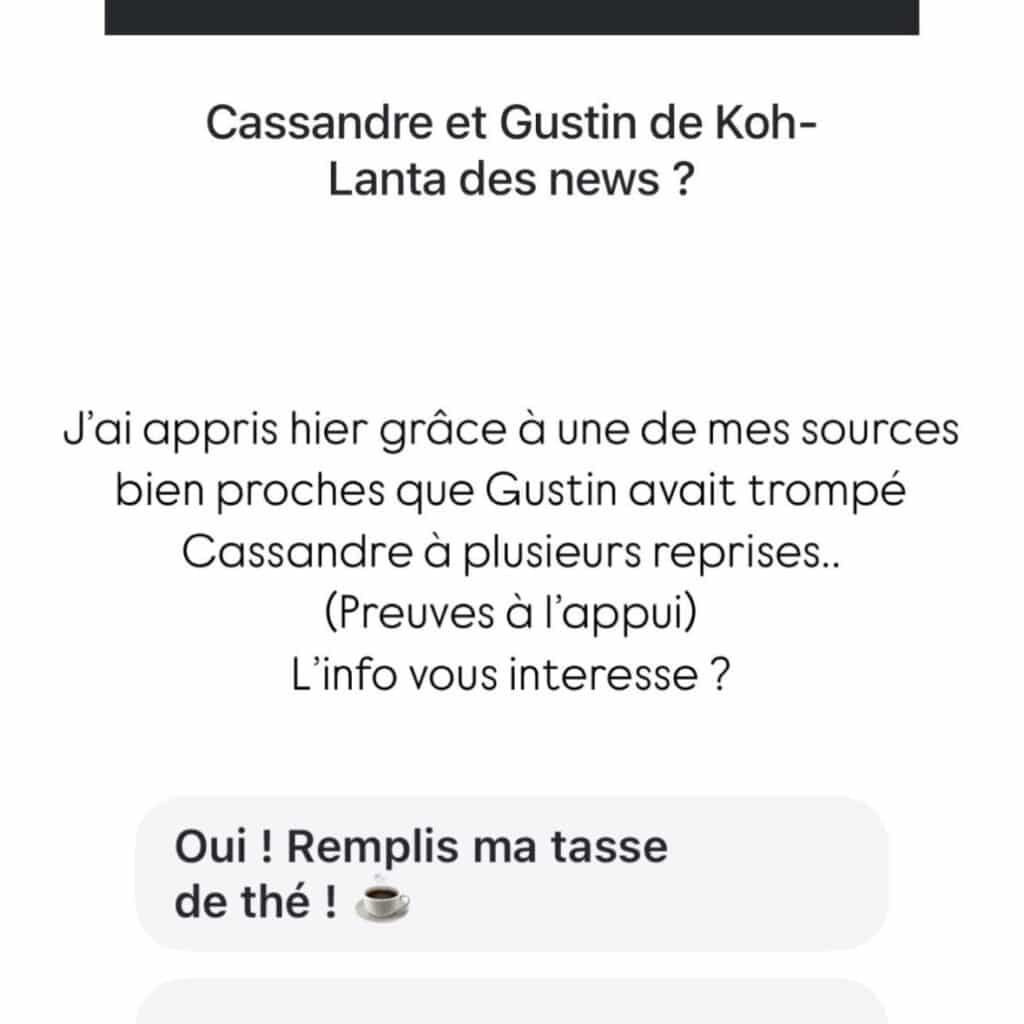 Cassandre (Koh-Lanta) : trompée par Gustin ?