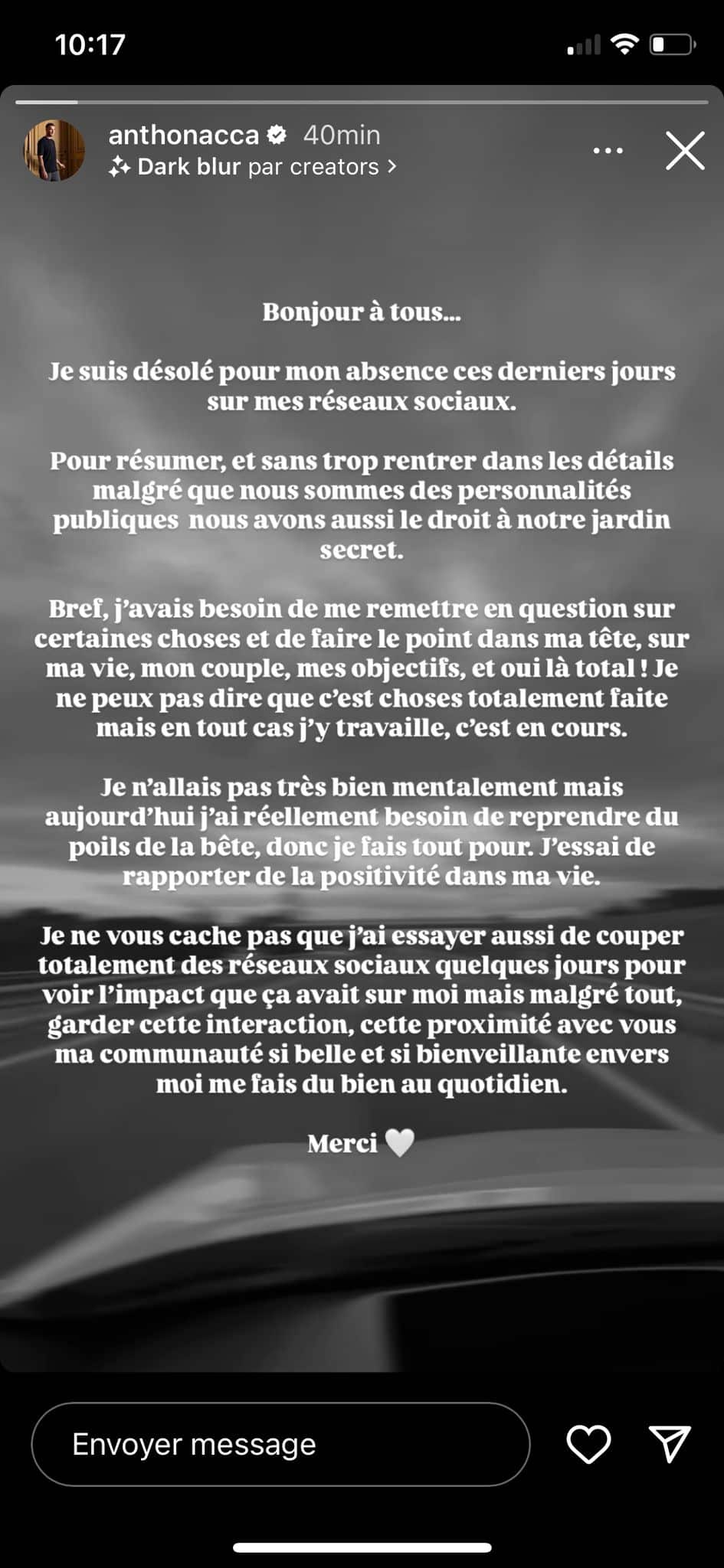 Nacca : son couple avec Eloïse Appelle en crise, il partage un message inquiétant